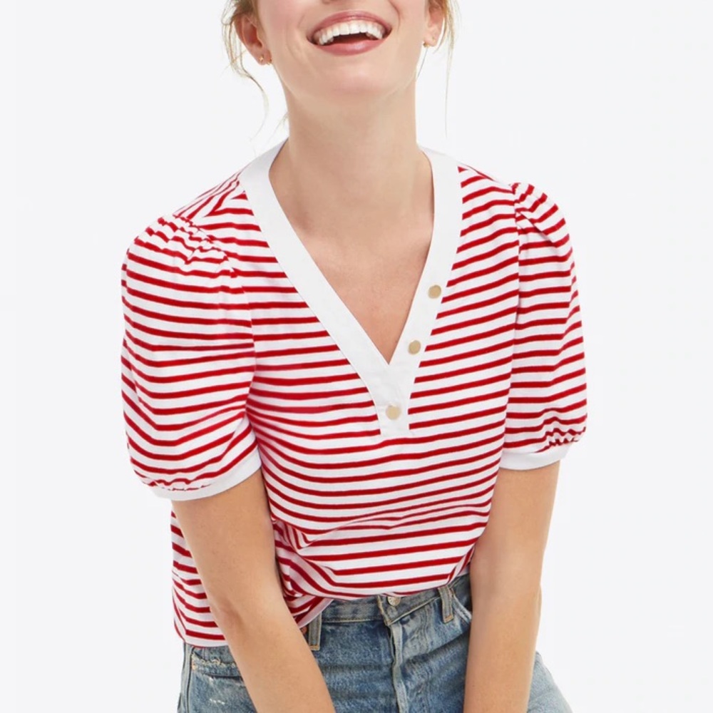 Draper James nautical striped puff sleeved top ⚓️